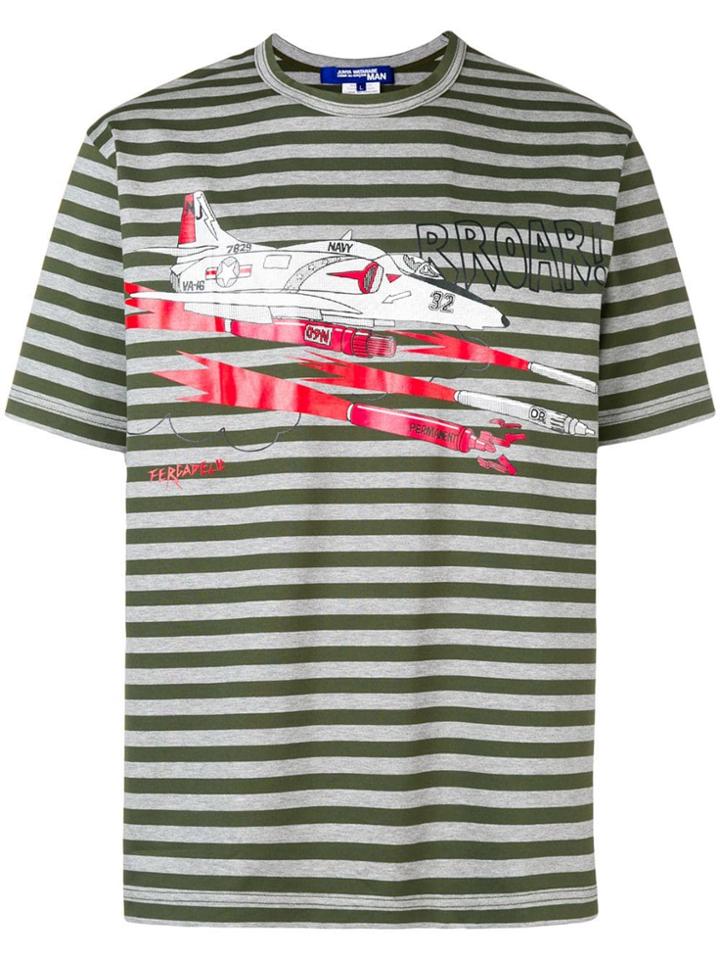 Junya Watanabe Man Rocket Print Striped T-shirt - Grey