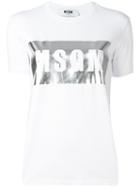Msgm Metallic Logo Print T-shirt, Women's, Size: Large, White, Cotton