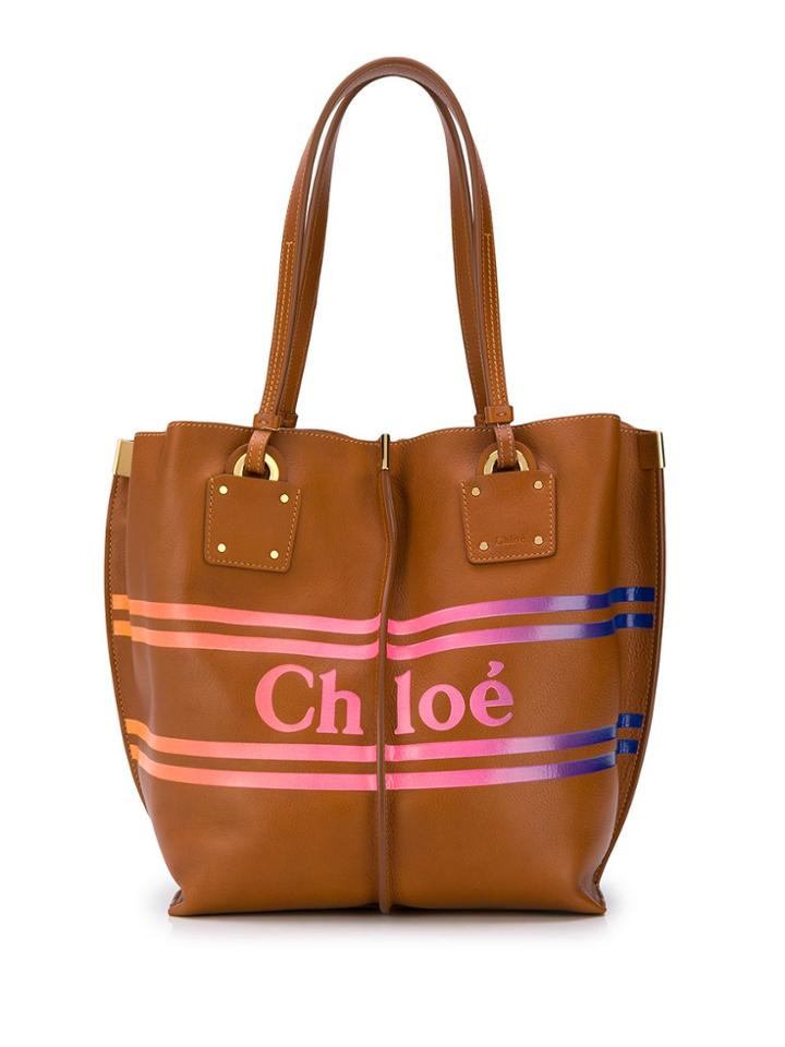 Chloé Logo Print Tote Bag - Brown