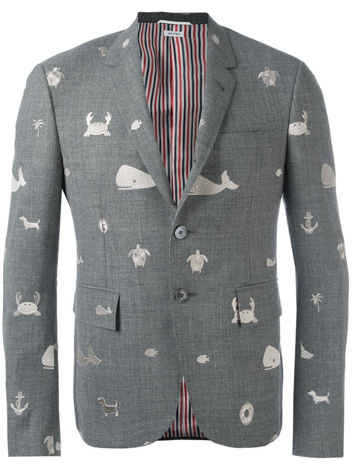 Thom Browne Sea Embroidered Blazer - Grey