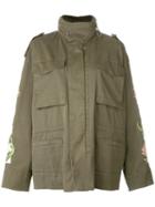 Flower Print Military Jacket - Women - Cotton/polyester - M, Green, Cotton/polyester, Off-white