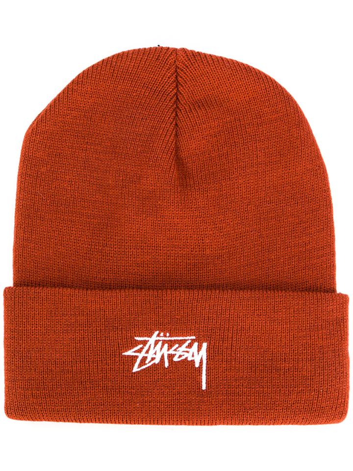 Stussy Logo Embroidered Beanie - Yellow & Orange