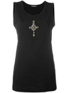 Dolce & Gabbana Crystal Beaded Cross Tank Top, Women's, Size: 38, Black, Cotton/glass/silk/polyester