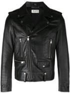 Saint Laurent Scale Textured Biker Jacket, Men's, Size: 50, Black, Lamb Skin/polyester/cupro/cotton