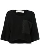 Isabel Benenato - Cropped Oversized Knit T-shirt - Women - Spandex/elastane/viscose - 42, Women's, Black, Spandex/elastane/viscose