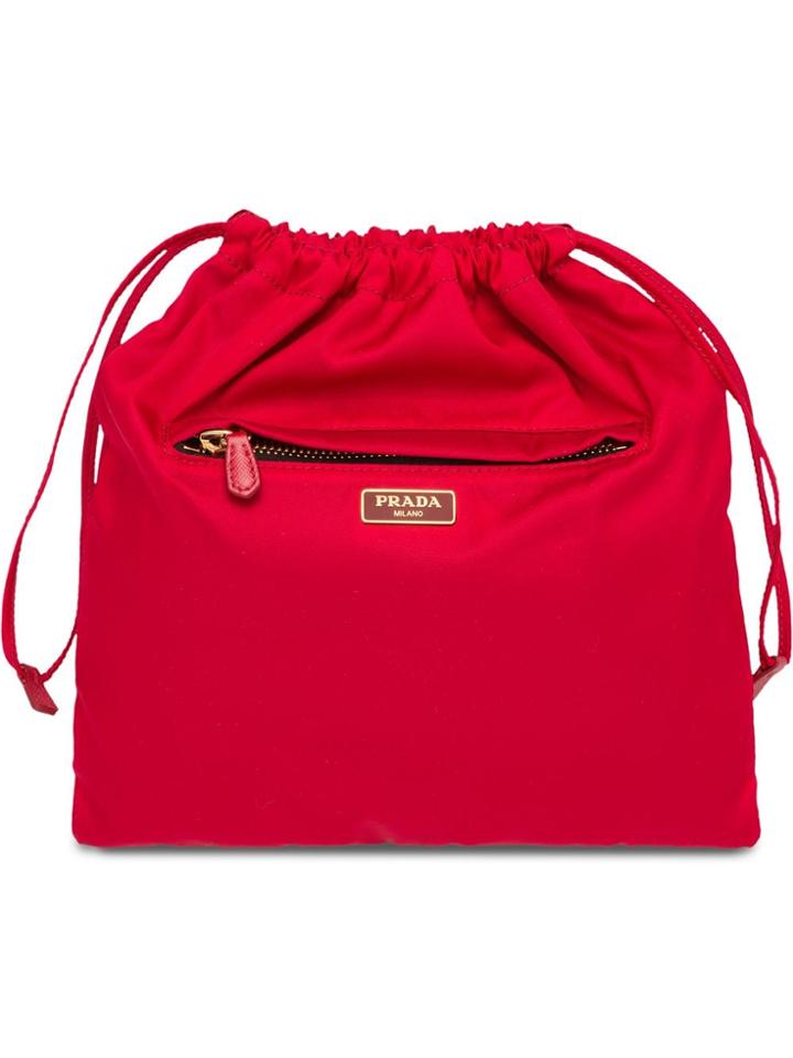 Prada Logo Plaque Pouch - Red