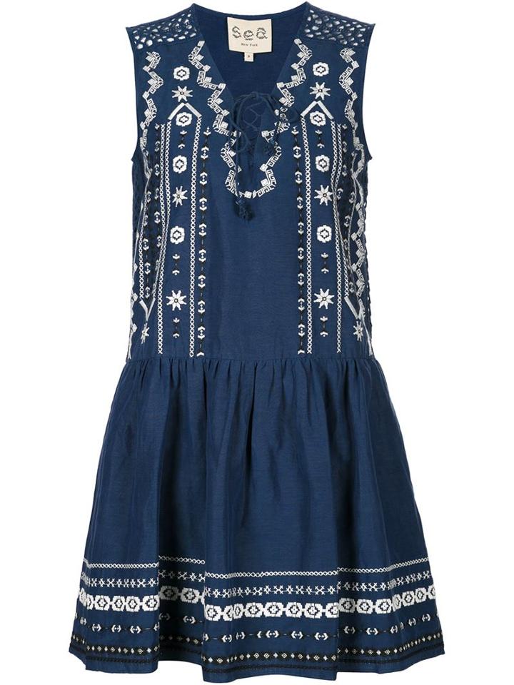 Sea Sleeveless Embroidered Dress