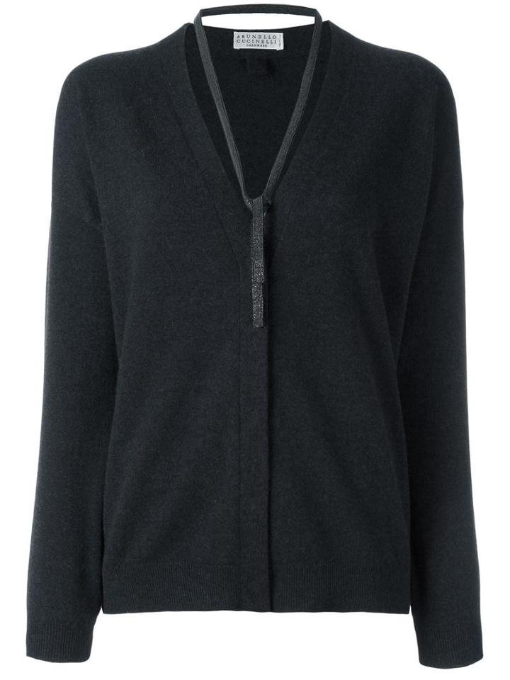 Brunello Cucinelli V-neck Cardigan, Women's, Size: Large, Grey, Virgin Wool/cashmere/silk