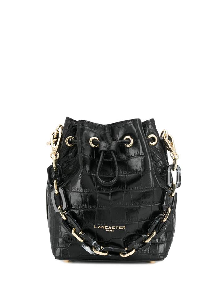 Lancaster Crocodile Effect Buckle Bag - Black