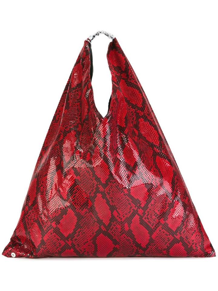 Mm6 Maison Margiela Snakeskin Print Tote Bag, Women's, Red, Polyester