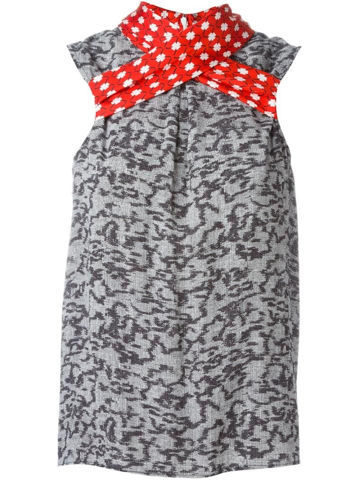 Carven Band Collar Print Blouse