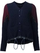 Sacai Drawstring Cardigan, Women's, Size: 2, Blue, Cotton/polyester/rayon/wool
