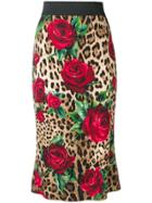 Dolce & Gabbana Floral Leopard Print Pencil Skirt - Black