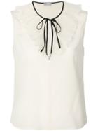 Red Valentino - Ruffle Trim Tank - Women - Silk - 42, Nude/neutrals, Silk