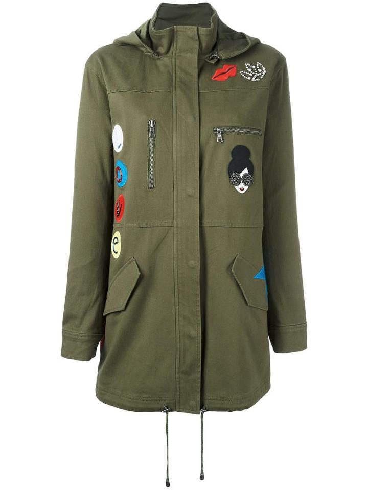Alice+olivia Hooded Military Jacket, Women's, Size: Medium, Green, Cotton/spandex/elastane