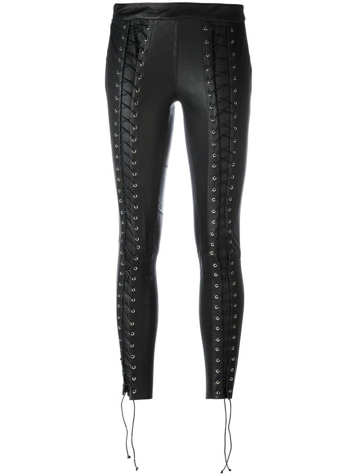 Zoe Karssen Lace Up Skinny Leather Pants, Women's, Size: Small, Black, Cotton/lamb Skin/spandex/elastane