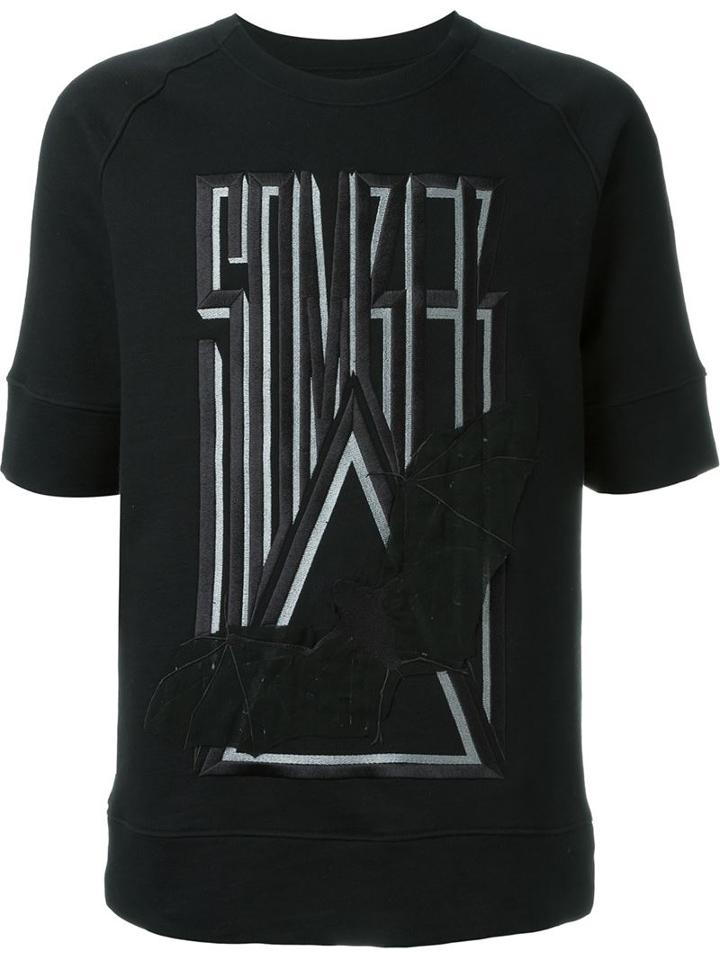 Alexandre Plokhov Embroidered Logo Cuffed Short Sleeve Sweatshirt, Men's, Size: 52, Black, Cotton