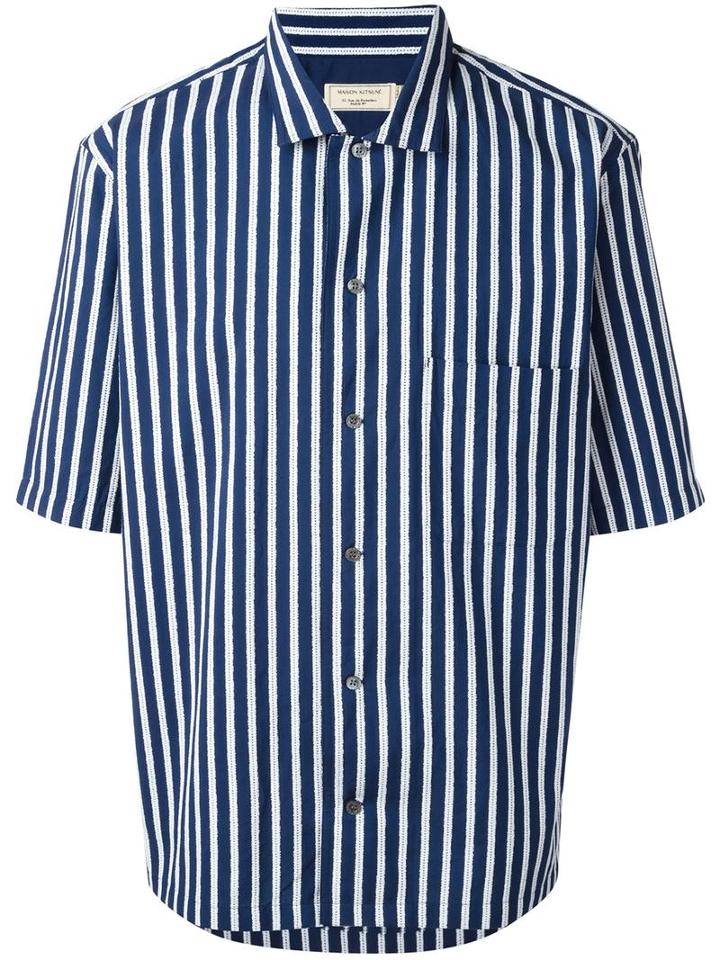 Maison Kitsuné Striped Shortsleeved Shirt, Men's, Size: 42, Blue, Cotton