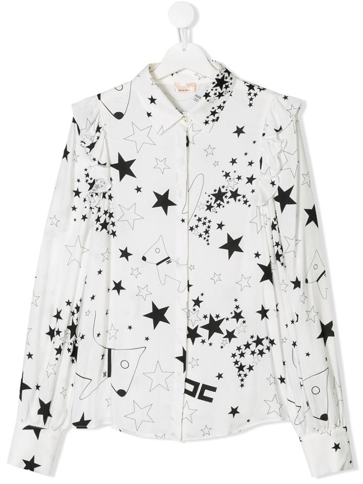 Elisabetta Franchi La Mia Bambina Star Print Frill Trim Shirt - White
