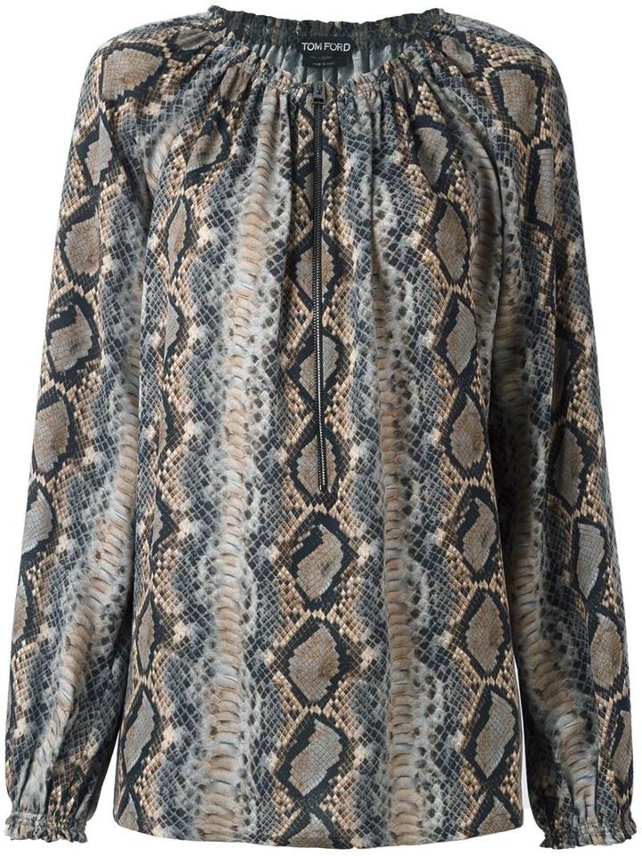 Tom Ford Snakeskin Print Zipped Blouse, Women's, Size: 40, Silk