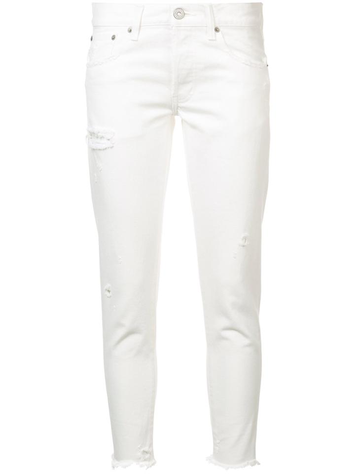 Moussy Cropped Raw Hem Skinny Jeans - White