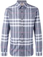 Burberry Checked Shirt, Men's, Size: Large, Grey, Cotton