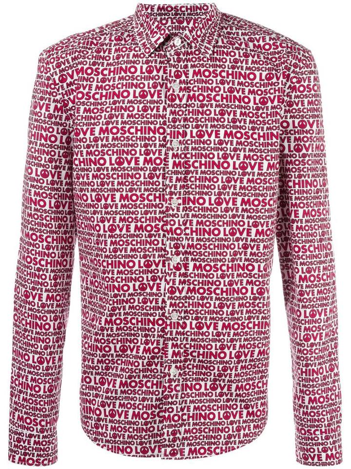 Love Moschino Logo Print Shirt, Men's, Size: Large, Red, Cotton/spandex/elastane