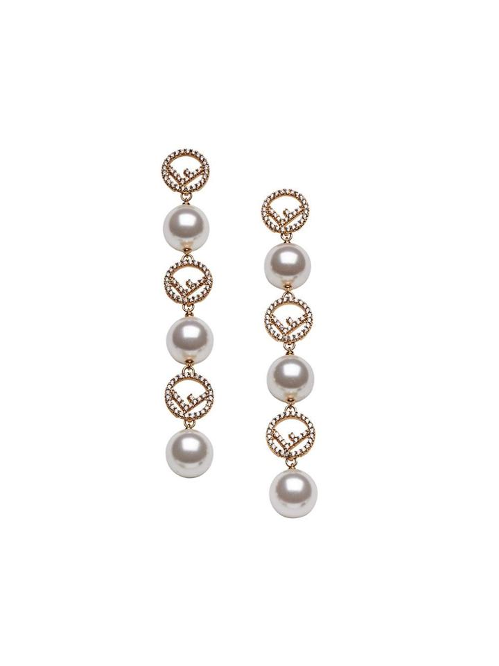 Fendi Drop F Motif Earrings - F18a4-soft Gold +white +cr