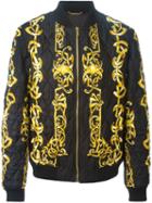 Versace Baroque Print Bomber Jacket, Men's, Size: 50, Black, Silk/viscose/cupro/polyester