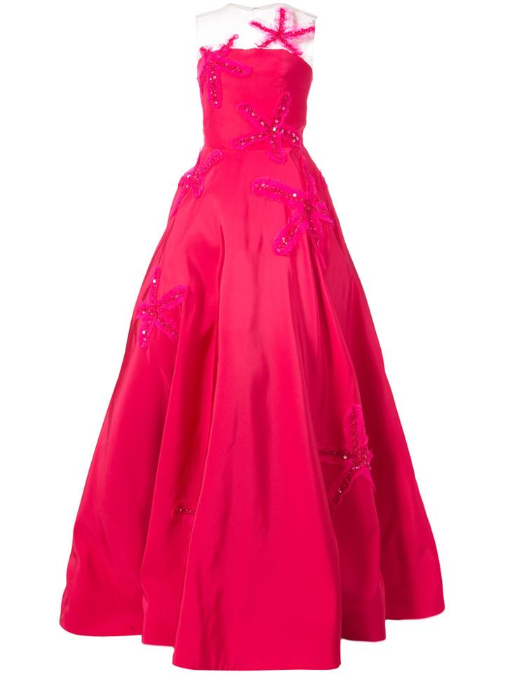 Oscar De La Renta Starfish-embroidered Strapless Gown - Pink & Purple