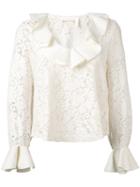 See By Chloé - Lace Frill Trim Top - Women - Cotton/polyester/viscose - Xs, White, Cotton/polyester/viscose