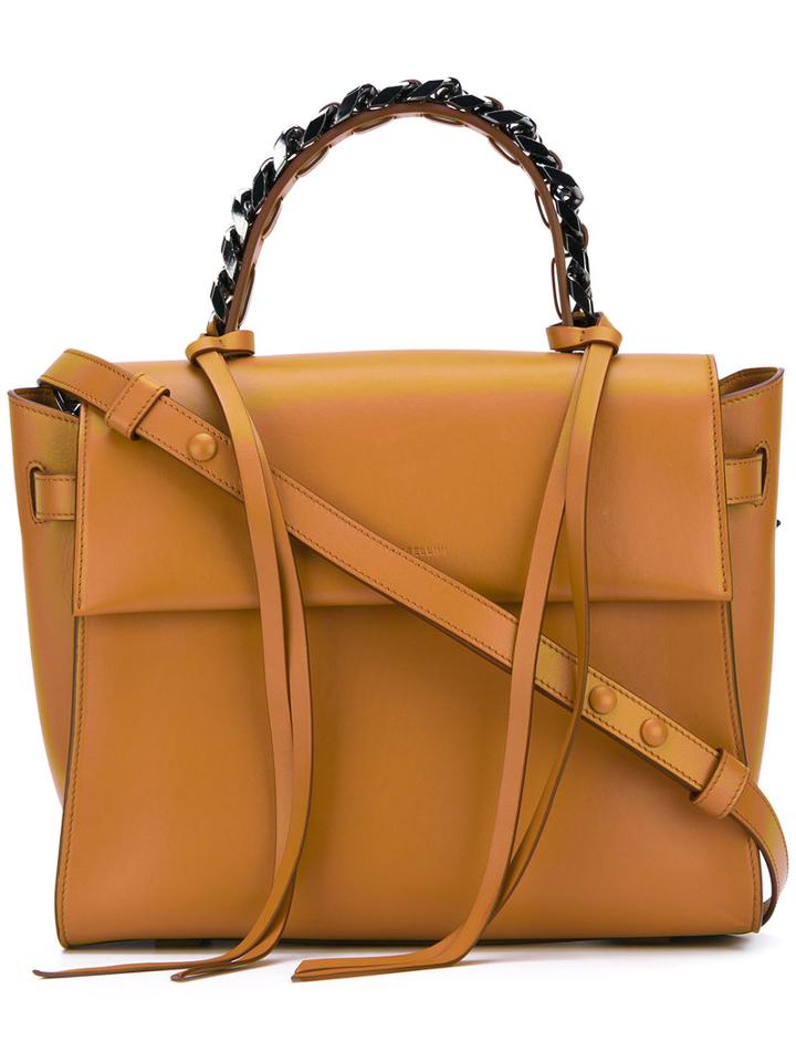 Elena Ghisellini - Top Handle Satchel Bag - Women - Cotton/leather - One Size, Brown, Cotton/leather