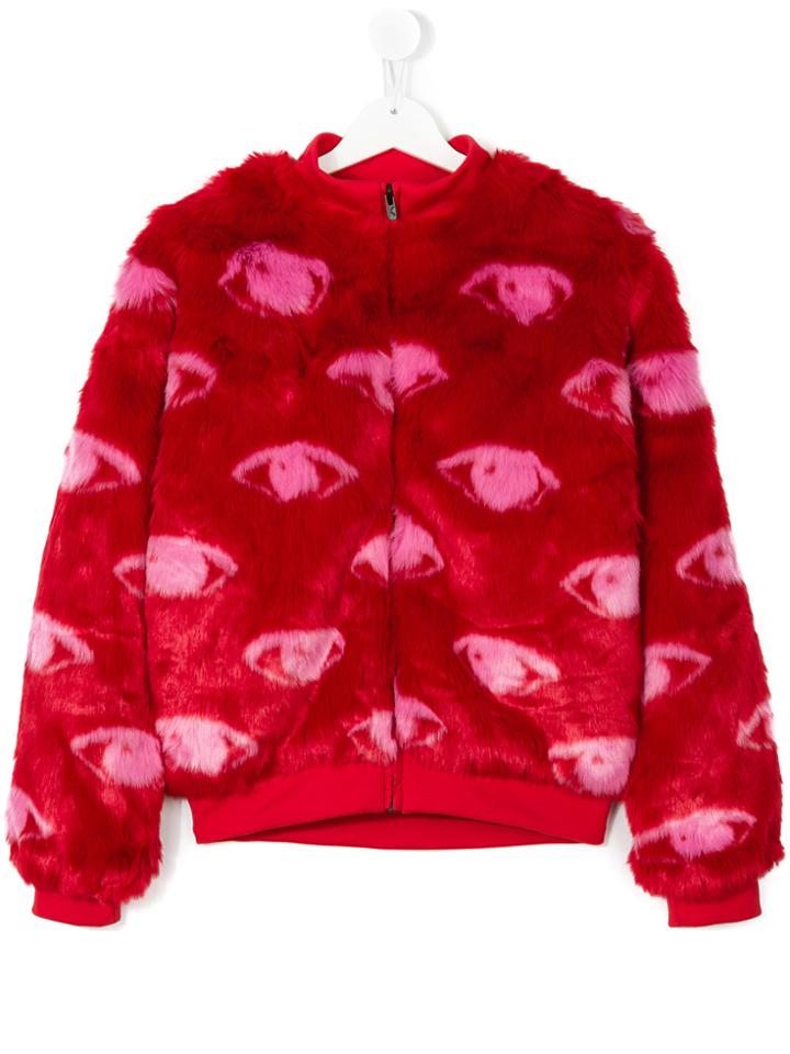 Kenzo Kids Teen Eyes Faux Fur Jacket - Red