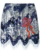 House Of Holland Sequined Scalloped Hem Skirt, Women's, Size: 12, Blue, Polyester/viscose/acrylic/glass