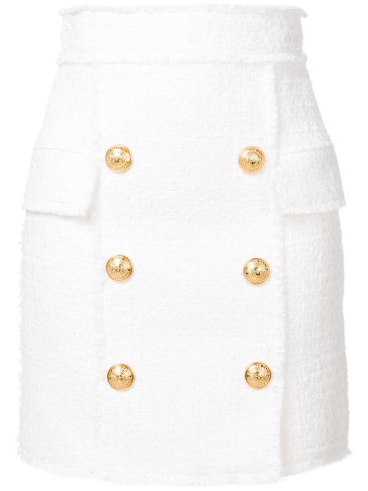 Balmain Tweed Embossed-button Skirt - White