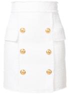 Balmain Tweed Embossed-button Skirt - White