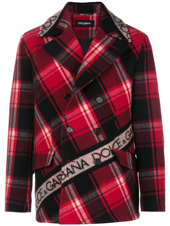 Dolce & Gabbana Tartan Check Logo Tape Coat - Red