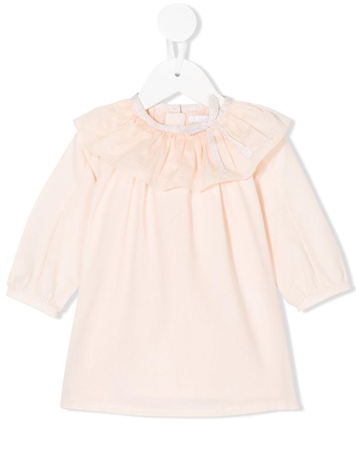 Chloé Kids - Ruffle Collar Dress - Kids - Cotton - 9 Mth, Pink/purple