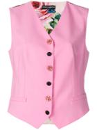Dolce & Gabbana Jewel Button Floral Back Waistcoat - Pink & Purple