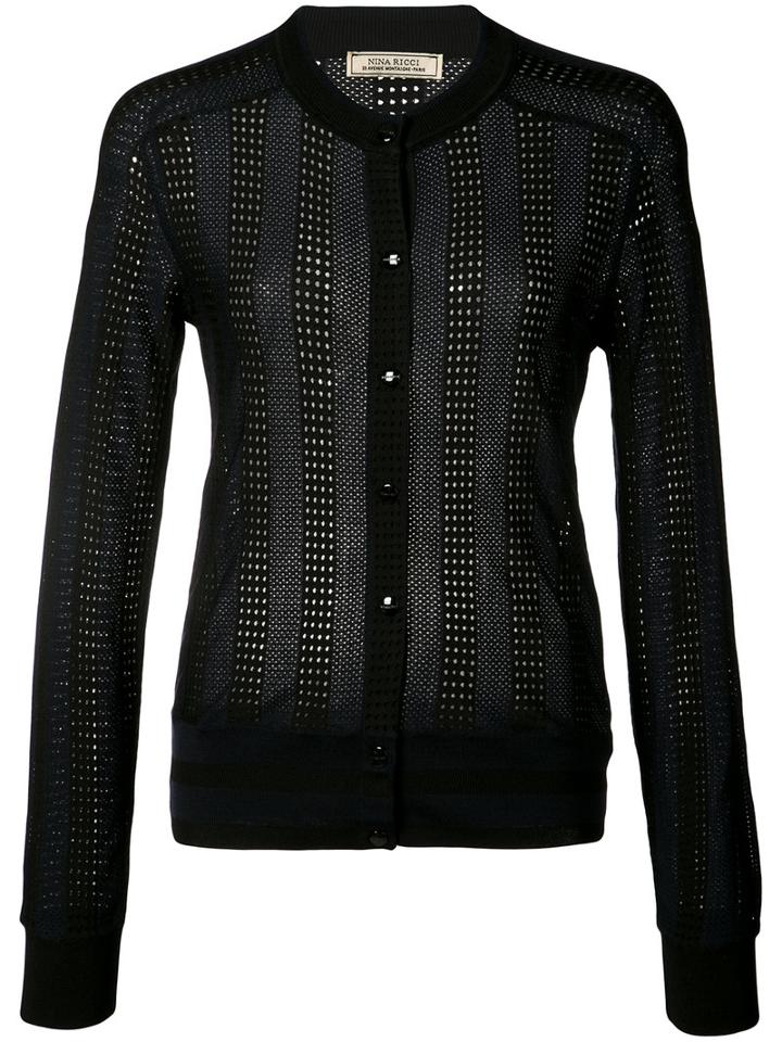 Nina Ricci - Striped Perforated Cardigan - Women - Polyester/viscose/wool - M, Black, Polyester/viscose/wool