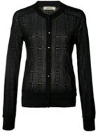 Nina Ricci - Striped Perforated Cardigan - Women - Polyester/viscose/wool - M, Black, Polyester/viscose/wool