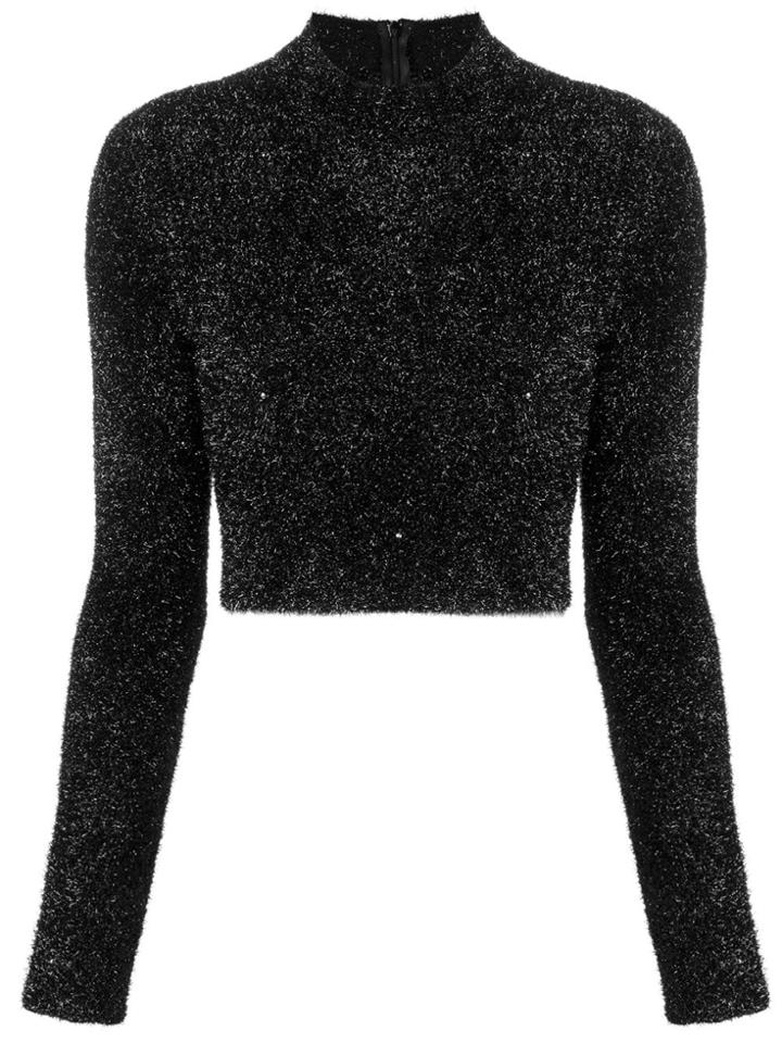Versus Faux Fur Cropped Sweater - Black