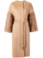 Ava Adore Fur-sleeves Belted Coat - Neutrals