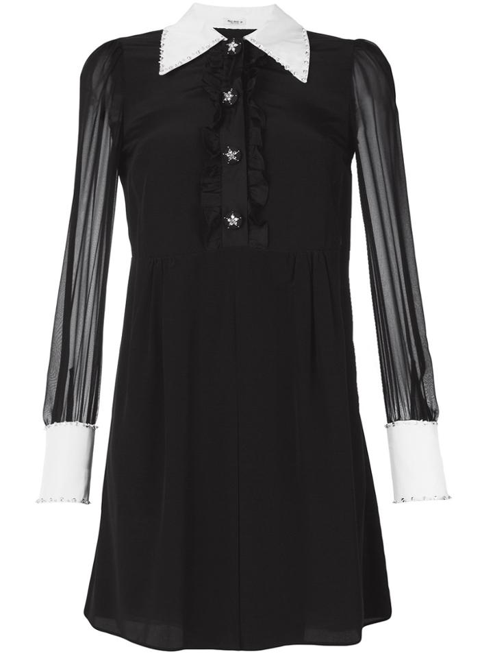 Miu Miu Embellished Crepe De Chine Mini Dress - Black