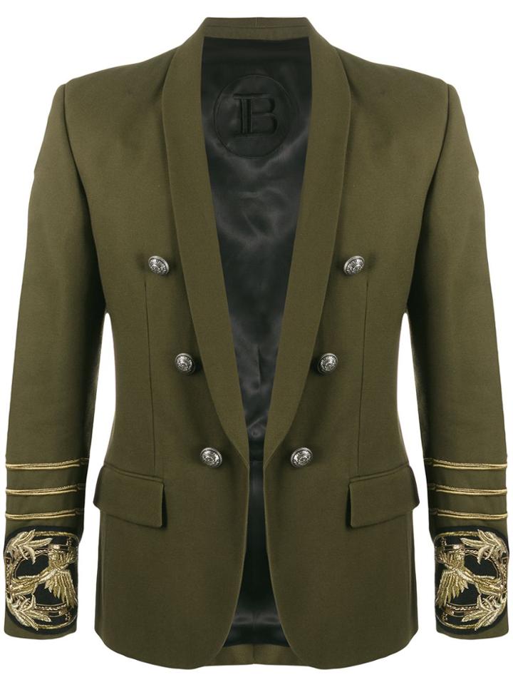 Balmain Embroidered Open Front Blazer - Green