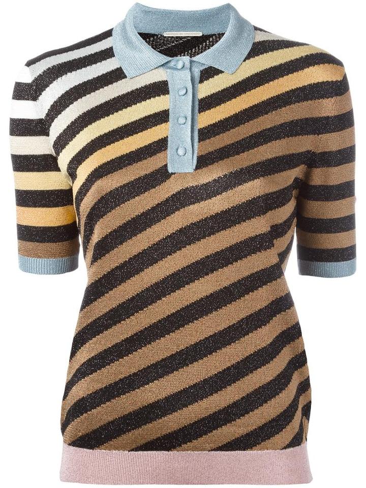 Marco De Vincenzo Striped Polo Shirt, Women's, Size: 40, Acetate/polyester/polyamide
