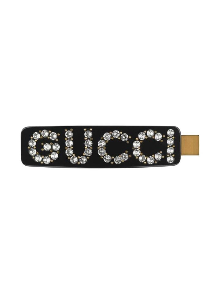 Gucci Embellished Logo Hair Slide - Black