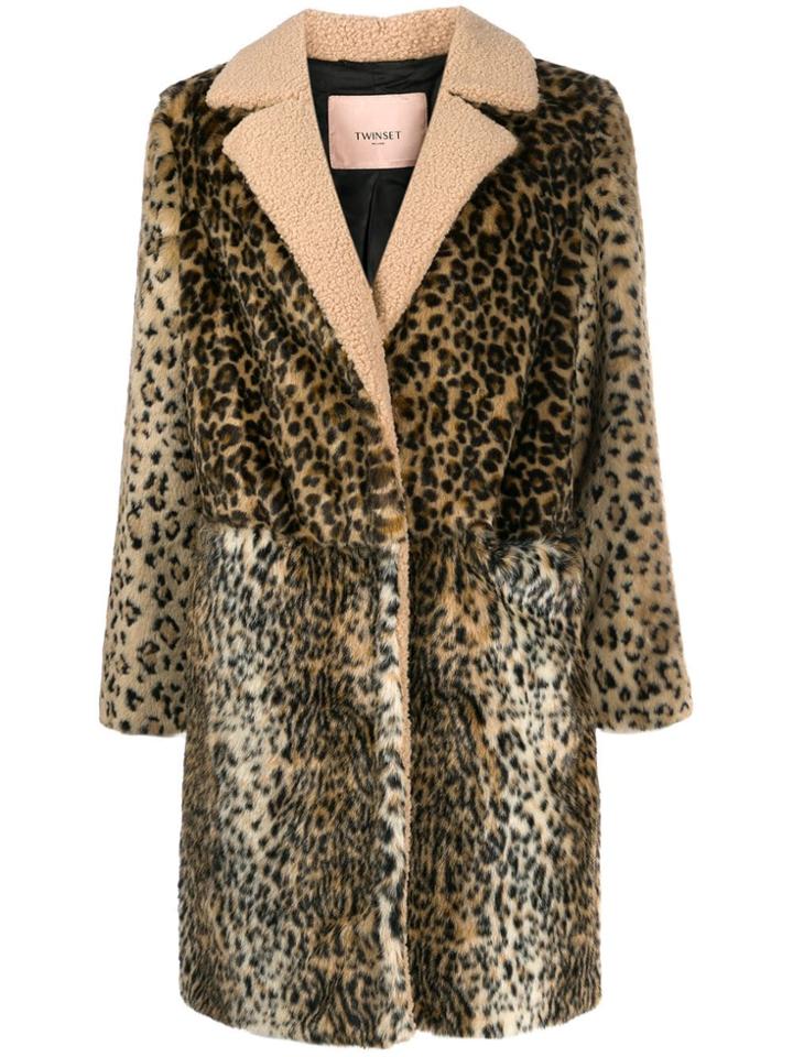 Twin-set Leopard Print Coat - Neutrals