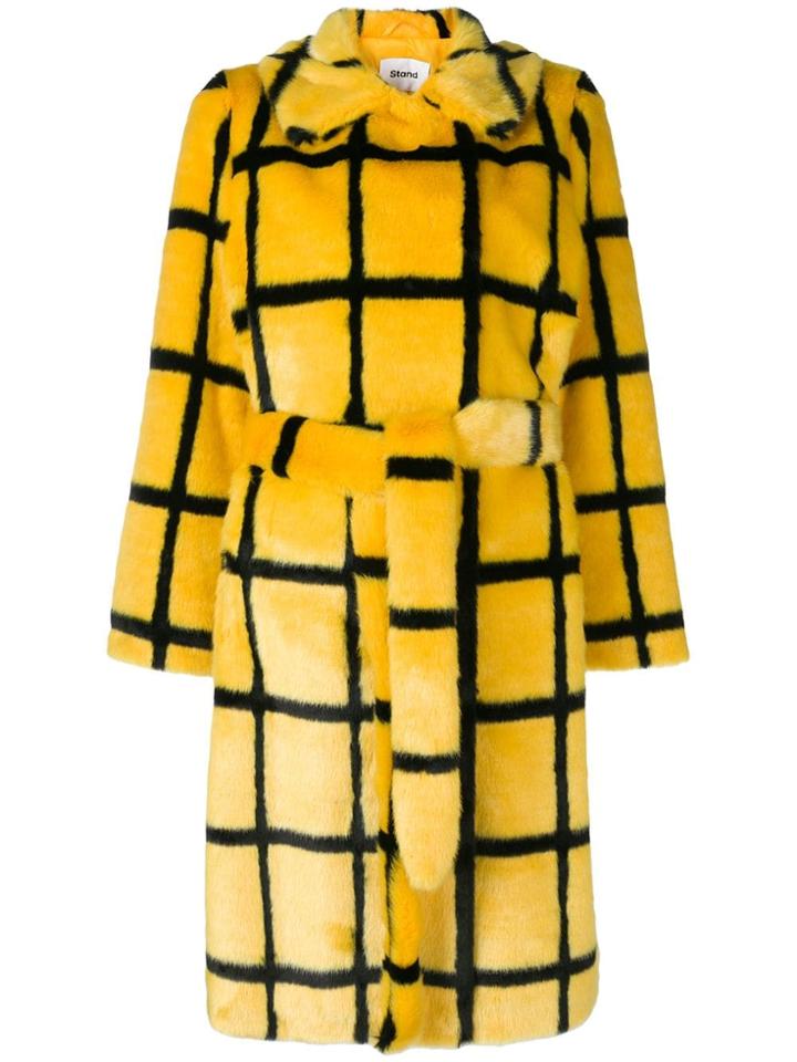 Stand Faux-fur Coat - Yellow