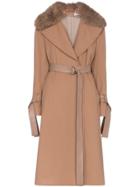 Adeam Belted And Faux Fur Collared Wool Coat - Brown